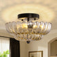 YANSUN 11.6 in. 3-Light Modern Black Semi Flush Mount Ceiling Light with Clear Glass Fan-Shaped Glass Shade No Bulbs Included