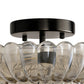 YANSUN 11.6 in. 3-Light Modern Black Semi Flush Mount Ceiling Light with Clear Glass Fan-Shaped Glass Shade No Bulbs Included