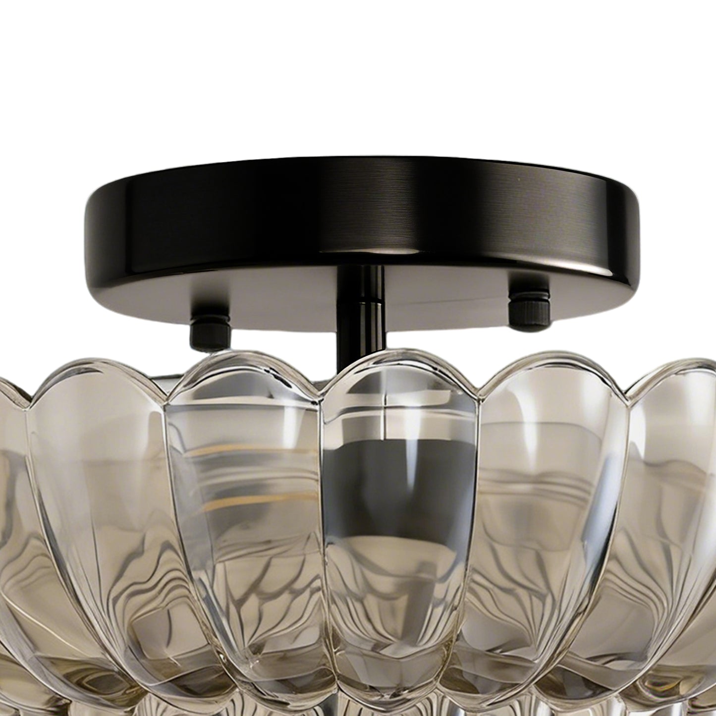 YANSUN 11.6 in. 3-Light Modern Black Semi Flush Mount Ceiling Light with Clear Glass Fan-Shaped Glass Shade No Bulbs Included