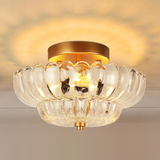 YANSUN 3-Light Semi-Flush Ceiling Light Fixture, Gold Finish, Fan-Shaped Glass, E26 Bulb Socket, Non-Integrated Light Source