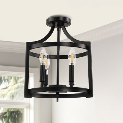 4-Light Black Drum Pendant Light, Convertible Semi Flush Mount Ceilingfor Dining Room,Bedroom, Foyer, Entryway