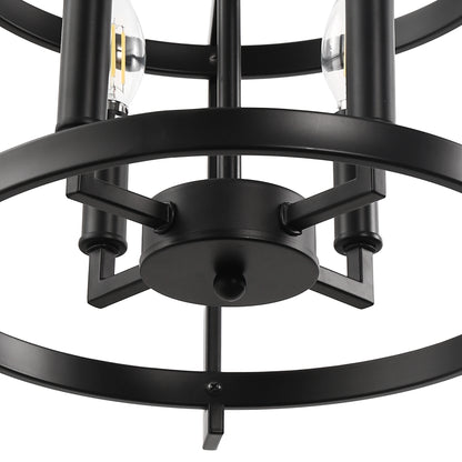 4-Light Black Drum Pendant Light, Convertible Semi Flush Mount Ceilingfor Dining Room,Bedroom, Foyer, Entryway
