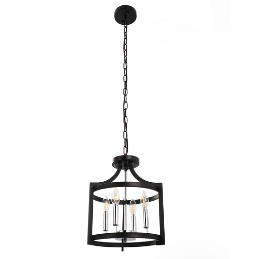 YANSUN 4-Light Chrome Drum Pendant Light Modern E12 Hanging Ceiling Light with Metal Frame Shade No Bulbs Included