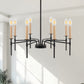 8 Light Modern Farmhouse Black and Gold Chandelier for Dining Room Over Table,Hanging Ceiling Candle Chandeliers