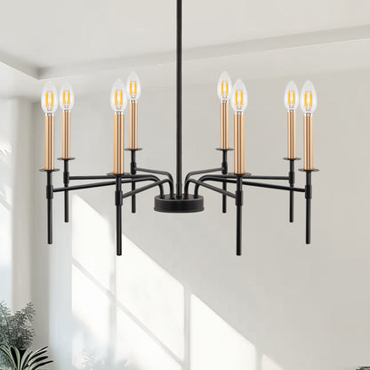 8 Light Modern Farmhouse Black and Gold Chandelier for Dining Room Over Table,Hanging Ceiling Candle Chandeliers