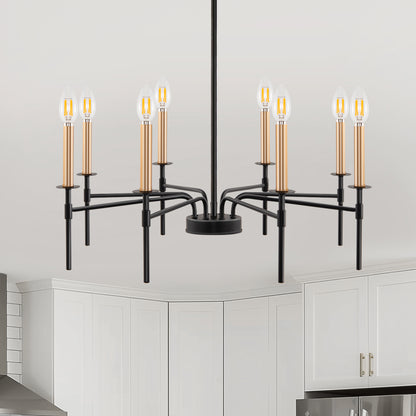 8 Light Modern Farmhouse Black and Gold Chandelier for Dining Room Over Table,Hanging Ceiling Candle Chandeliers