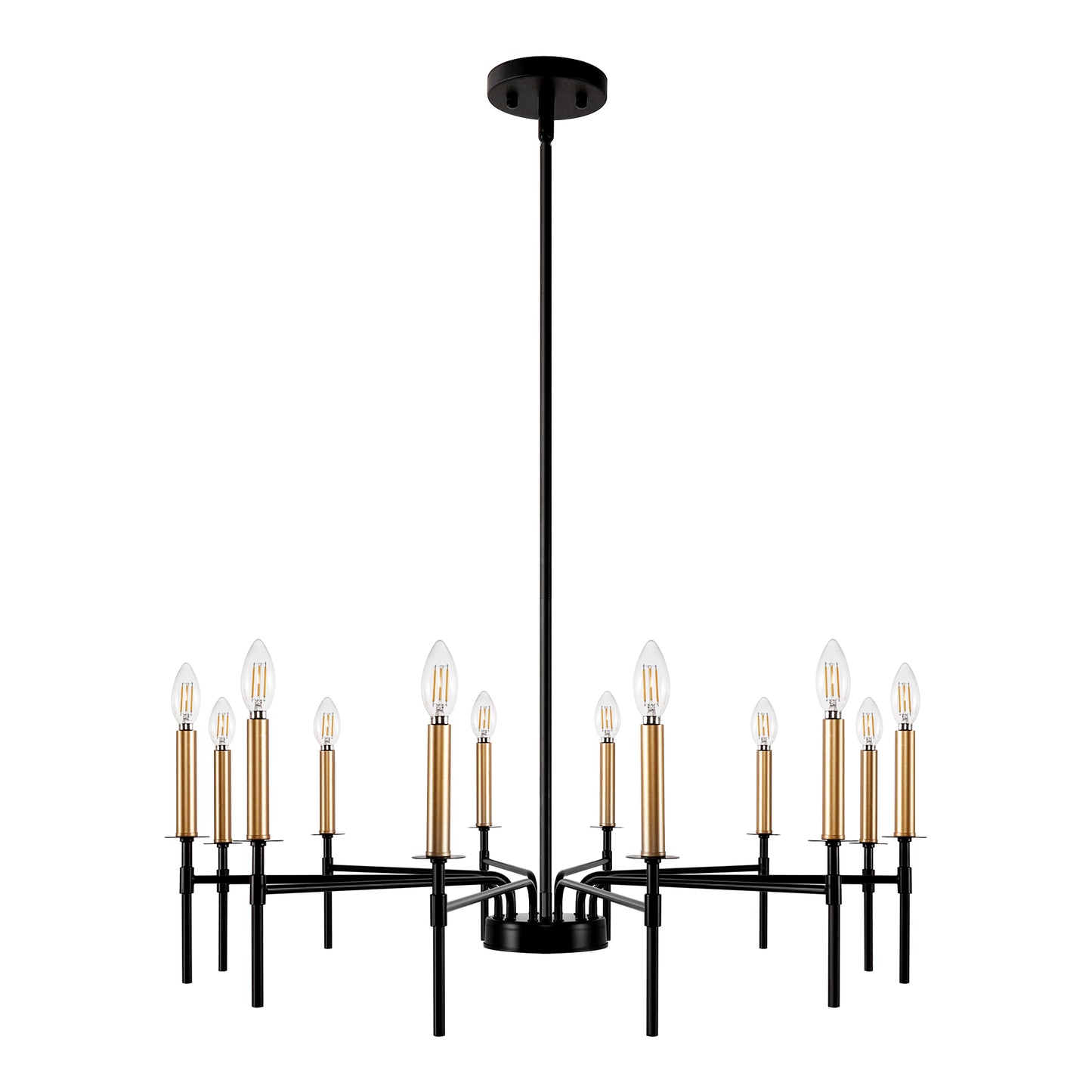 12-Light Modern Farmhouse Black and Gold Chandelier for Dining Room Over Table,Hanging Ceiling Candle Chandeliers