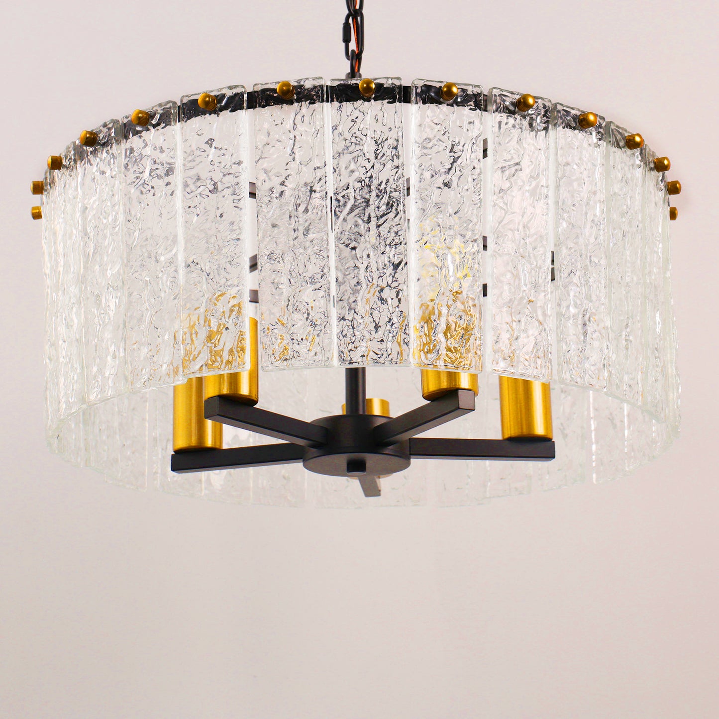 YANSUN 5-Light Black Gold Pendant Light with Cylindrical Seeded Glass Shade, E26 Base, Adjustable Hanging Light for Kitchen