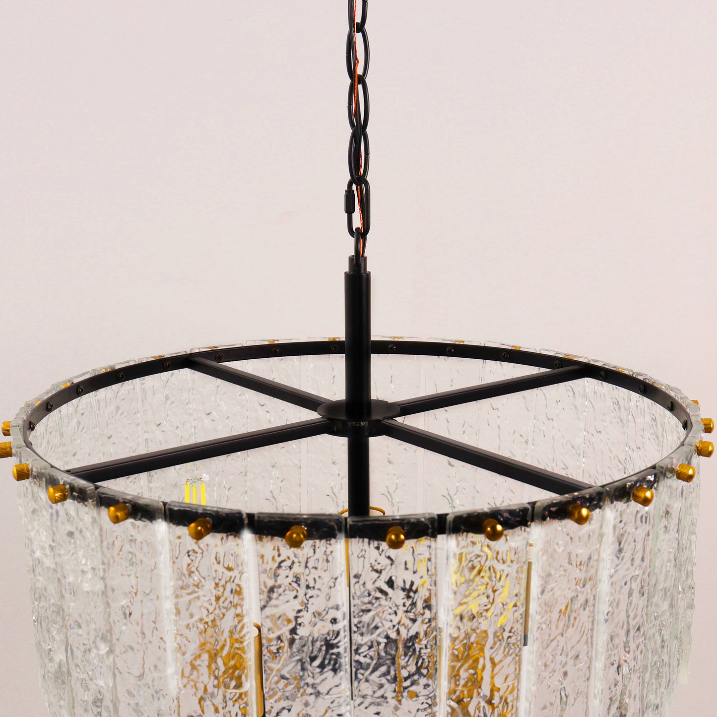 YANSUN 5-Light Black Gold Pendant Light with Cylindrical Seeded Glass Shade, E26 Base, Adjustable Hanging Light for Kitchen