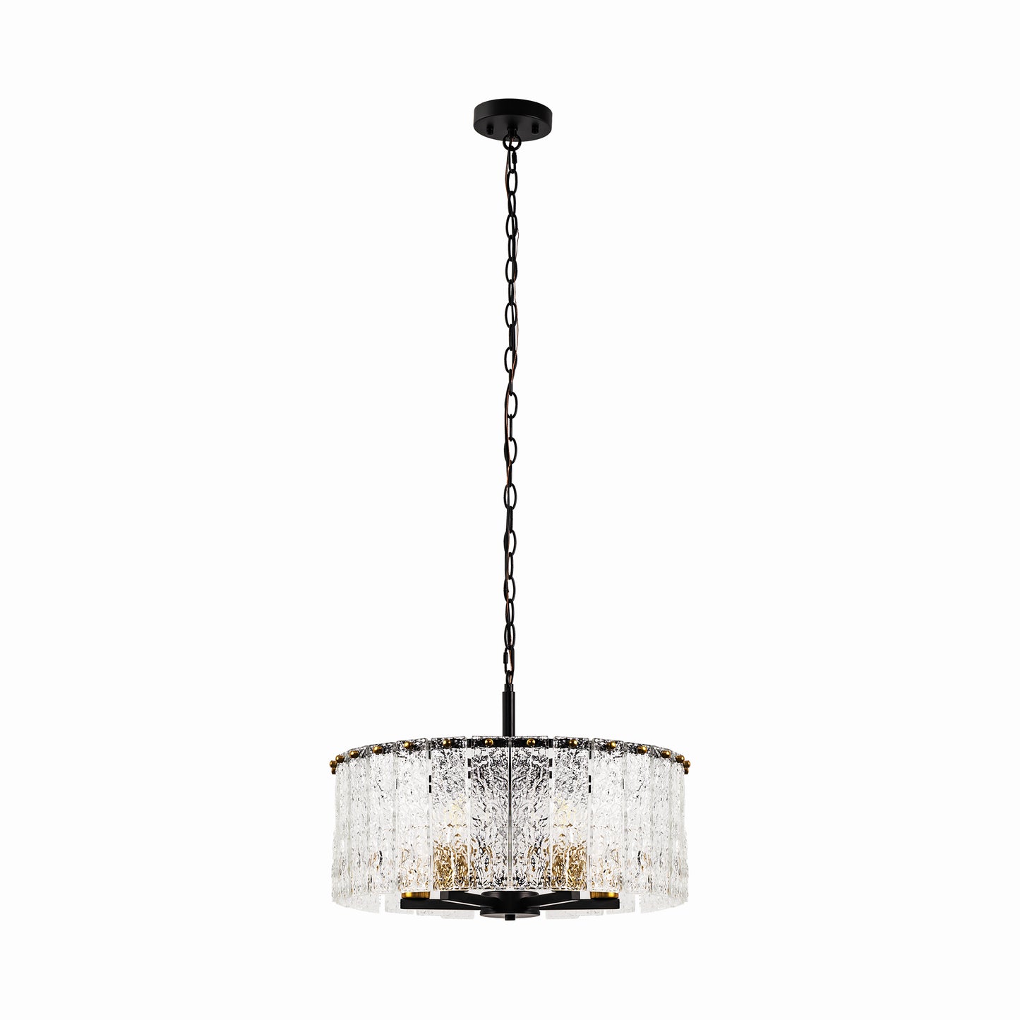 YANSUN 5-Light Black Gold Pendant Light with Cylindrical Seeded Glass Shade, E26 Base, Adjustable Hanging Light for Kitchen