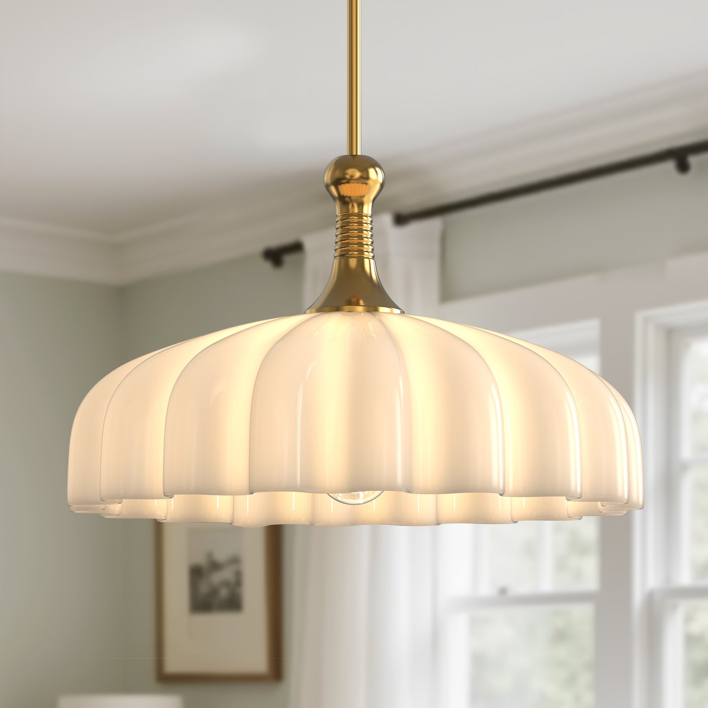 YANSUN 1 Light Modern Pendant Light in Copper Finish with White Glass Shade, Non-Integrated Fixture, E26 Socket