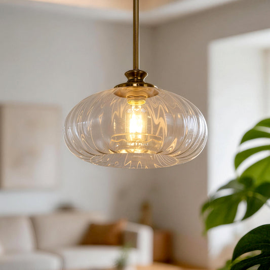 YANSUN 1-Light Copper Pendant Light Ceiling Light, with Clear Glass Shade, Adjustable Rods and E26 Base for Kitchen, Diningroom