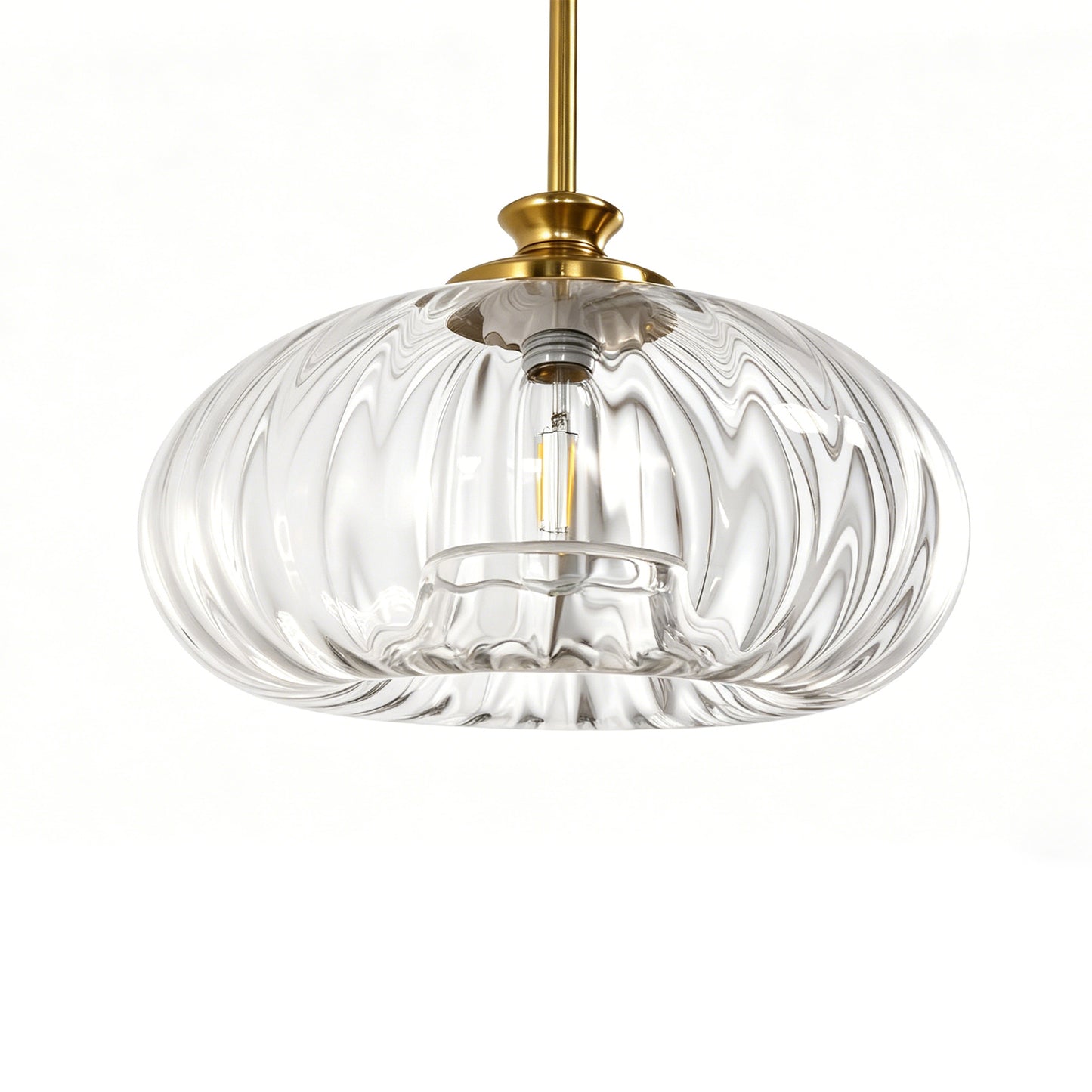 YANSUN 1-Light Copper Pendant Light Ceiling Light, with Clear Glass Shade, Adjustable Rods and E26 Base for Kitchen, Diningroom