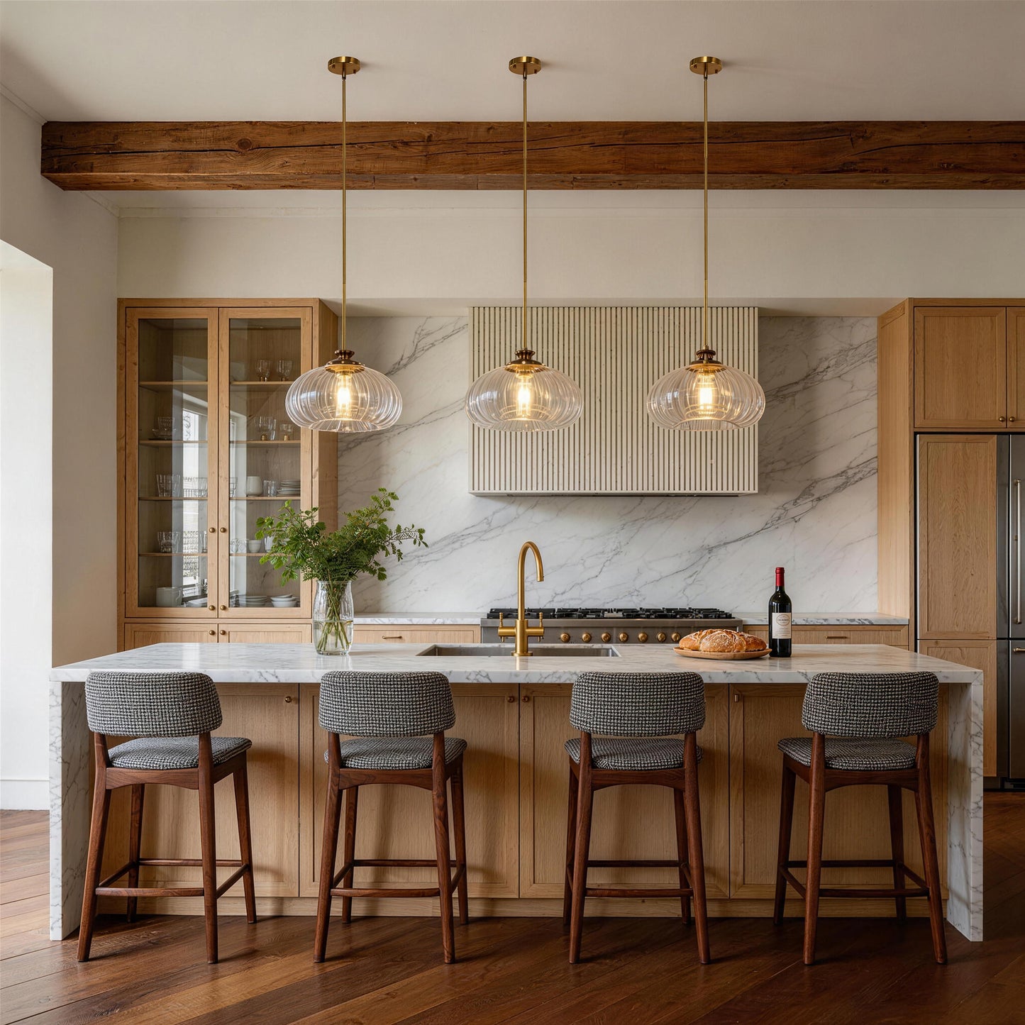 YANSUN 1-Light Copper Pendant Light Ceiling Light, with Clear Glass Shade, Adjustable Rods and E26 Base for Kitchen, Diningroom