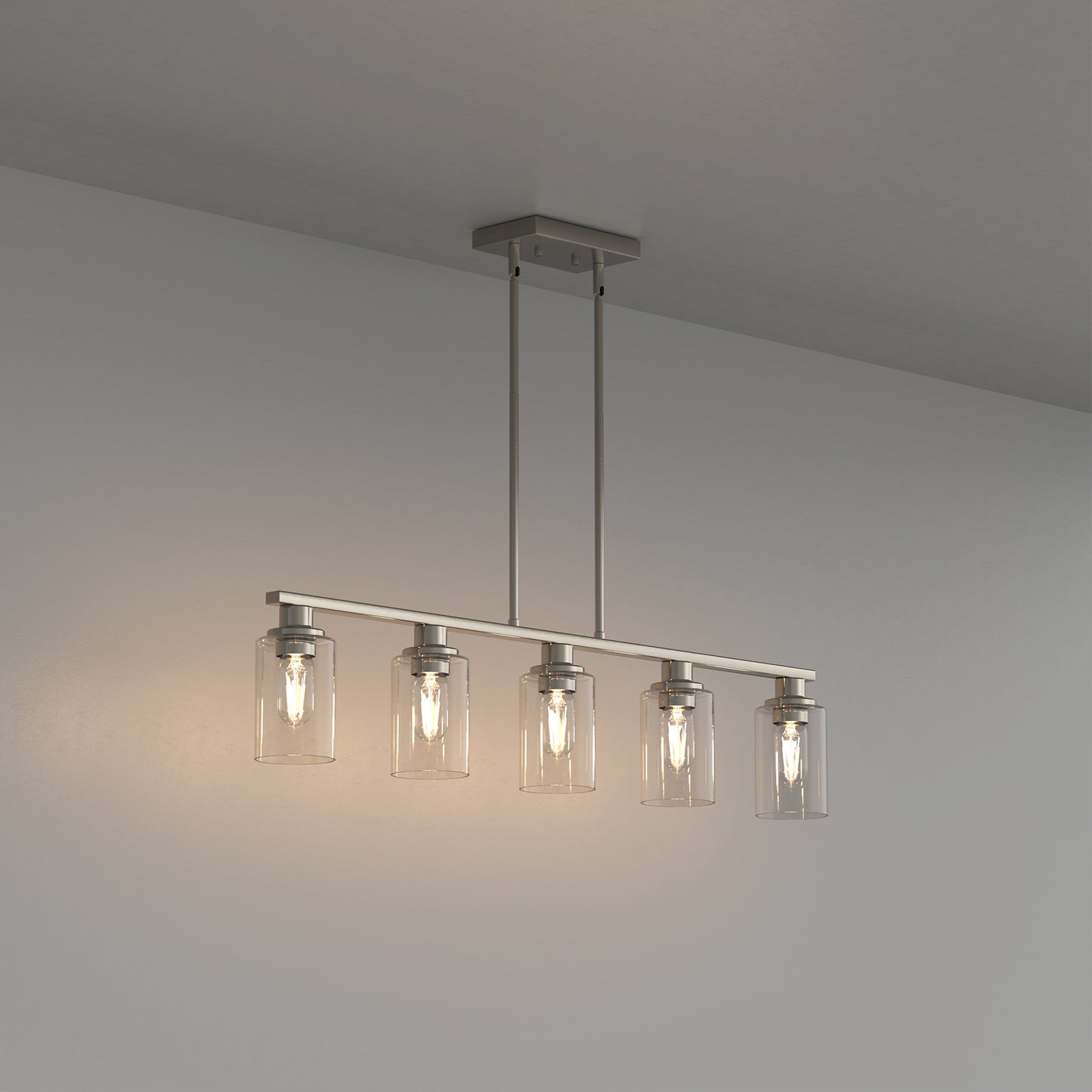 YANSUN 5-Light Traditional Kitchen Island Light with Clear Glass Shade Nickel Pendant Light, Adjustable Rods, E26 Sockets, Non-Integrated Light Source