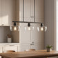 YANSUN 31.5 in. 3-Light Black Kitchen Island Pendant Light with Glass Shades Modern Hanging Light Fixture E26 Sockets