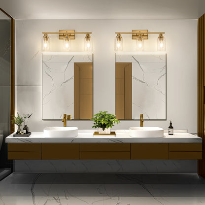 24 in. 3-Light Industrial Gold Vanity Light Fixtures for Bathroom with Clear Glass Shades