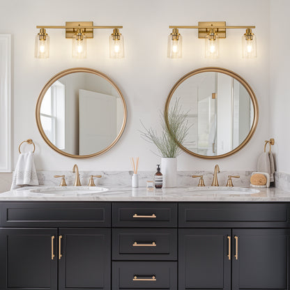 24 in. 3-Light Industrial Gold Vanity Light Fixtures for Bathroom with Clear Glass Shades