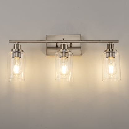 24 in. 3-Light Industrial Brushed Nickel Vanity Light Fixtures for Bathroom with Clear Glass Shades
