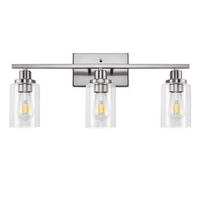 24 in. 3-Light Industrial Brushed Nickel Vanity Light Fixtures for Bathroom with Clear Glass Shades