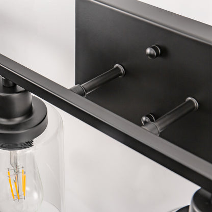YANSUN 32 in. 4-Light Industrial Matte Black Vanity Light Fixture for Indoor Bathroom Powder Room with Clear Glass Shade