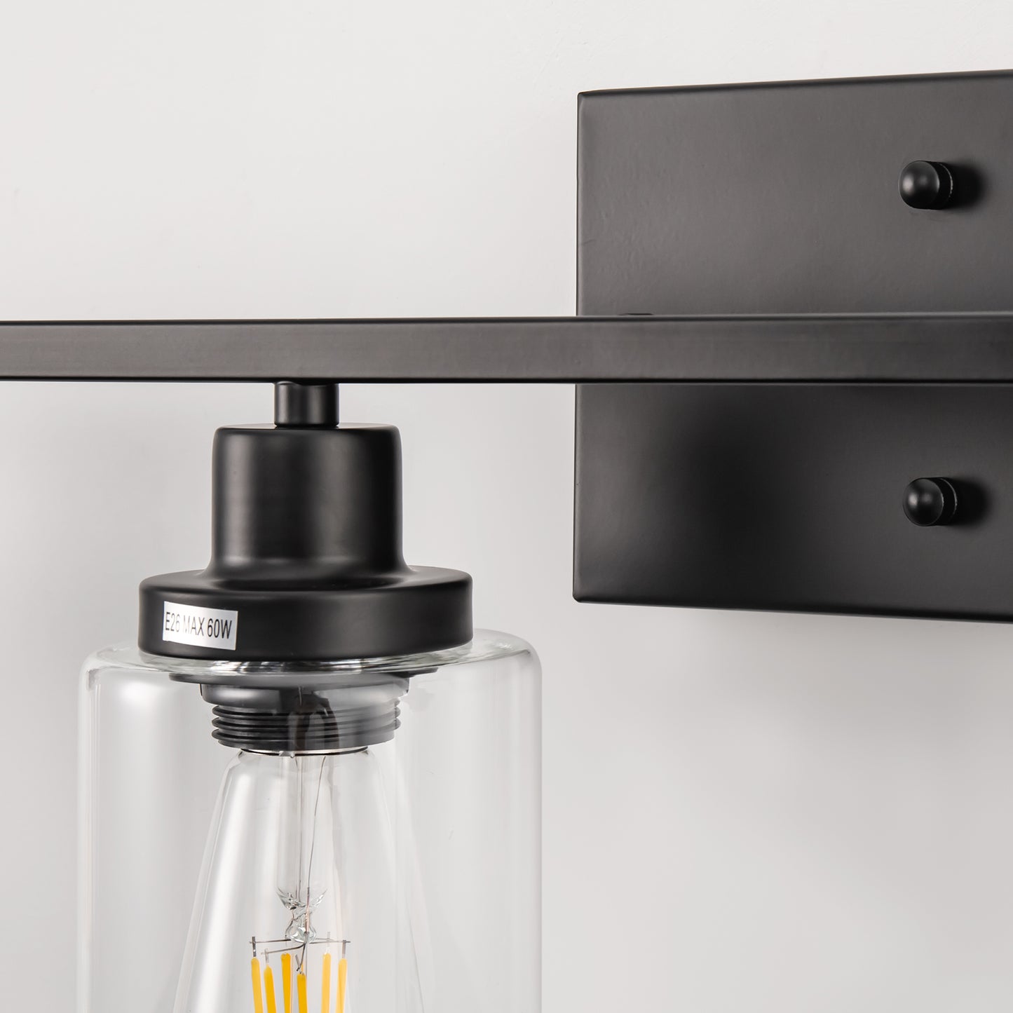 YANSUN 32 in. 4-Light Industrial Matte Black Vanity Light Fixture for Indoor Bathroom Powder Room with Clear Glass Shade