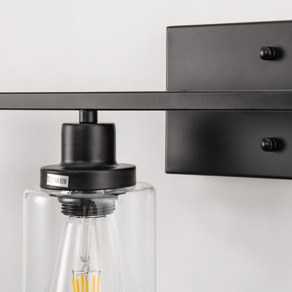 YANSUN 32 in. 4-Light Industrial Matte Black Vanity Light Fixture for Indoor Bathroom Powder Room with Clear Glass Shade