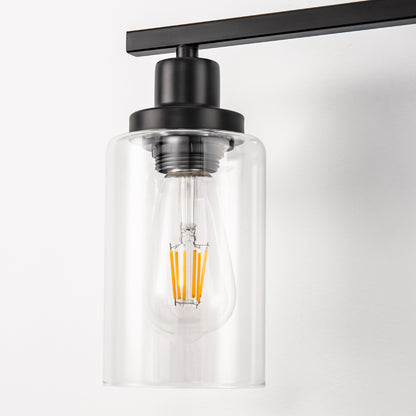YANSUN 32 in. 4-Light Industrial Matte Black Vanity Light Fixture for Indoor Bathroom Powder Room with Clear Glass Shade