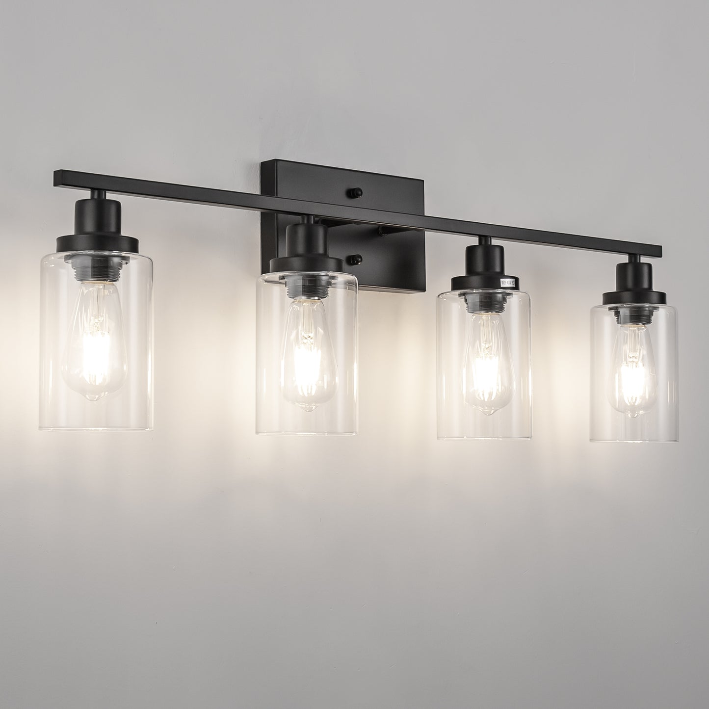 YANSUN 32 in. 4-Light Industrial Matte Black Vanity Light Fixture for Indoor Bathroom Powder Room with Clear Glass Shade
