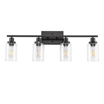 32 in. 4-Light Industrial Matte Black Vanity Light Fixtures for Bathroom with Clear Glass Shades