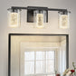 18 in. Modern 3-Light Black Crystal LED Vanity Light with Clear Glass Shades, Dimmable Lighting