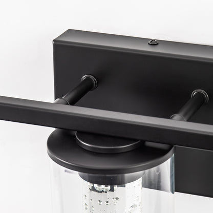 18 in. Modern 3-Light Black Crystal LED Vanity Light with Clear Glass Shades, Dimmable Lighting