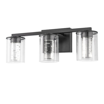 18 in. Modern 3-Light Black Crystal LED Vanity Light with Clear Glass Shades, Dimmable Lighting
