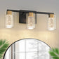 YANSUN 18 in. 3 Light Black and Gold LED Vanity Light Bar with Glass Shades and 3CCT Dimmable Function