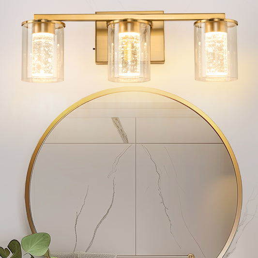 YANSUN 18 in. 3-Light Gold Crystal LED Vanity Light for Bathroom with Dimmable Color Modes