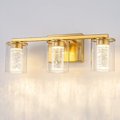 YANSUN 18 in. 3-Light Gold Crystal LED Vanity Light for Bathroom with Dimmable Color Modes
