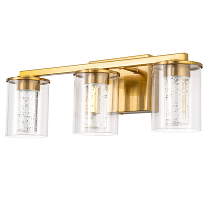 YANSUN 18 in. 3-Light Gold Crystal LED Vanity Light for Bathroom with Dimmable Color Modes