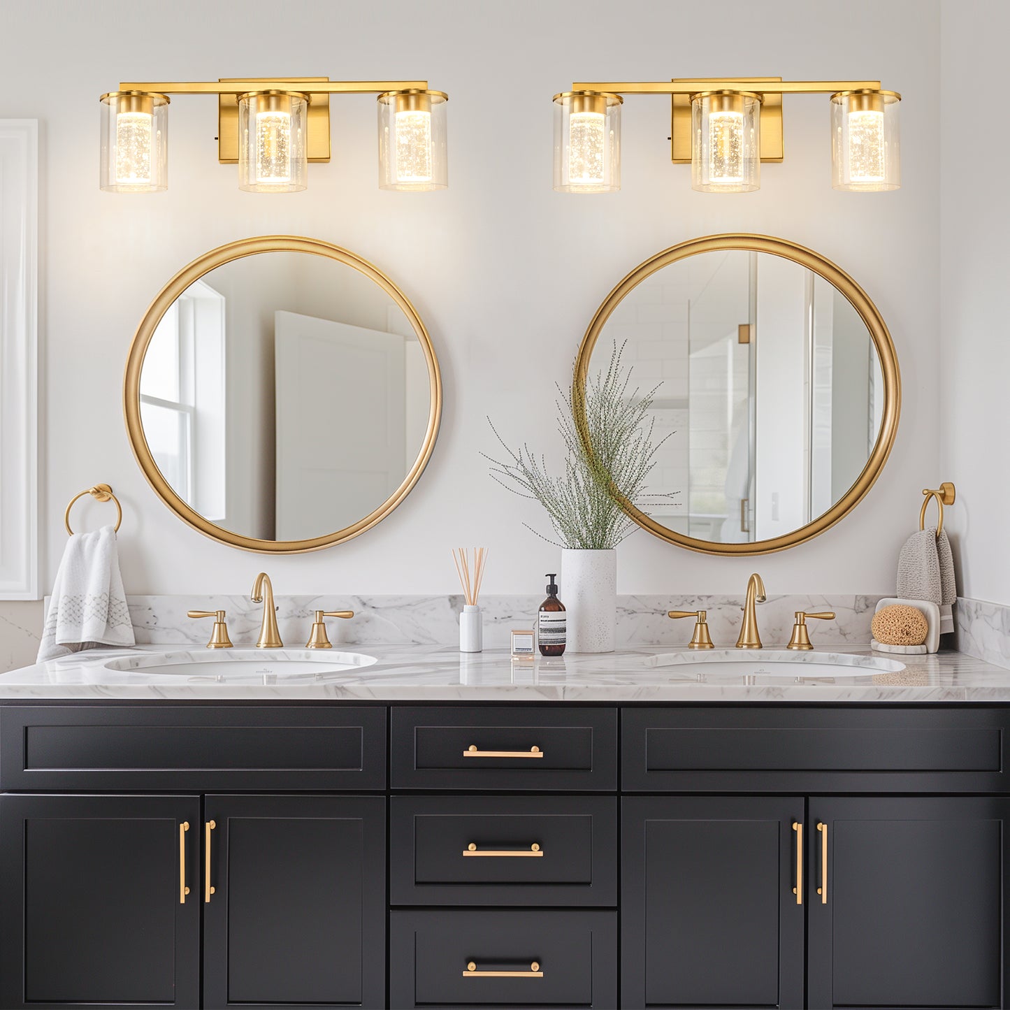 YANSUN 18 in. 3-Light Gold Crystal LED Vanity Light for Bathroom with Dimmable Color Modes
