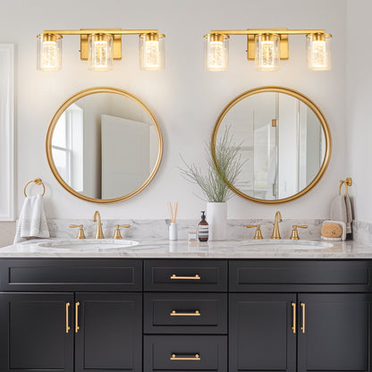 YANSUN 18 in. 3-Light Gold Crystal LED Vanity Light for Bathroom with Dimmable Color Modes