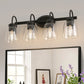 YANSUN 25.2 in KD 4-Light Vanity Light with Teardrop Glass Shades and Matte Black Powder-Coated Finish, E26 Bulbs Not Included