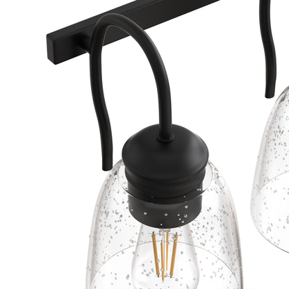 YANSUN 25.2 in KD 4-Light Vanity Light with Teardrop Glass Shades and Matte Black Powder-Coated Finish, E26 Bulbs Not Included