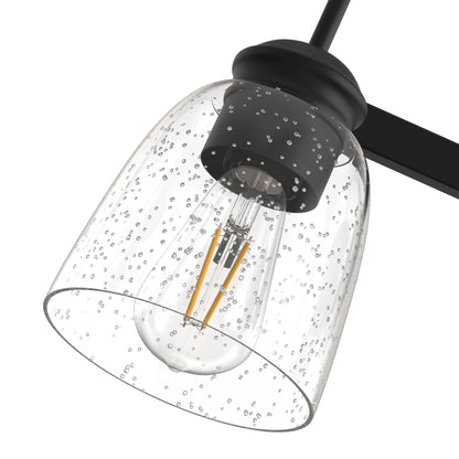 YANSUN 25.2 in KD 4-Light Vanity Light with Teardrop Glass Shades and Matte Black Powder-Coated Finish, E26 Bulbs Not Included