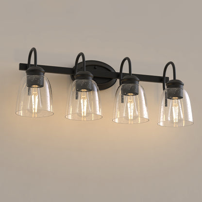 YANSUN 25.2 in KD 4-Light Vanity Light with Teardrop Glass Shades and Matte Black Powder-Coated Finish, E26 Bulbs Not Included