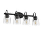 YANSUN 25.2 in KD 4-Light Vanity Light with Teardrop Glass Shades and Matte Black Powder-Coated Finish, E26 Bulbs Not Included