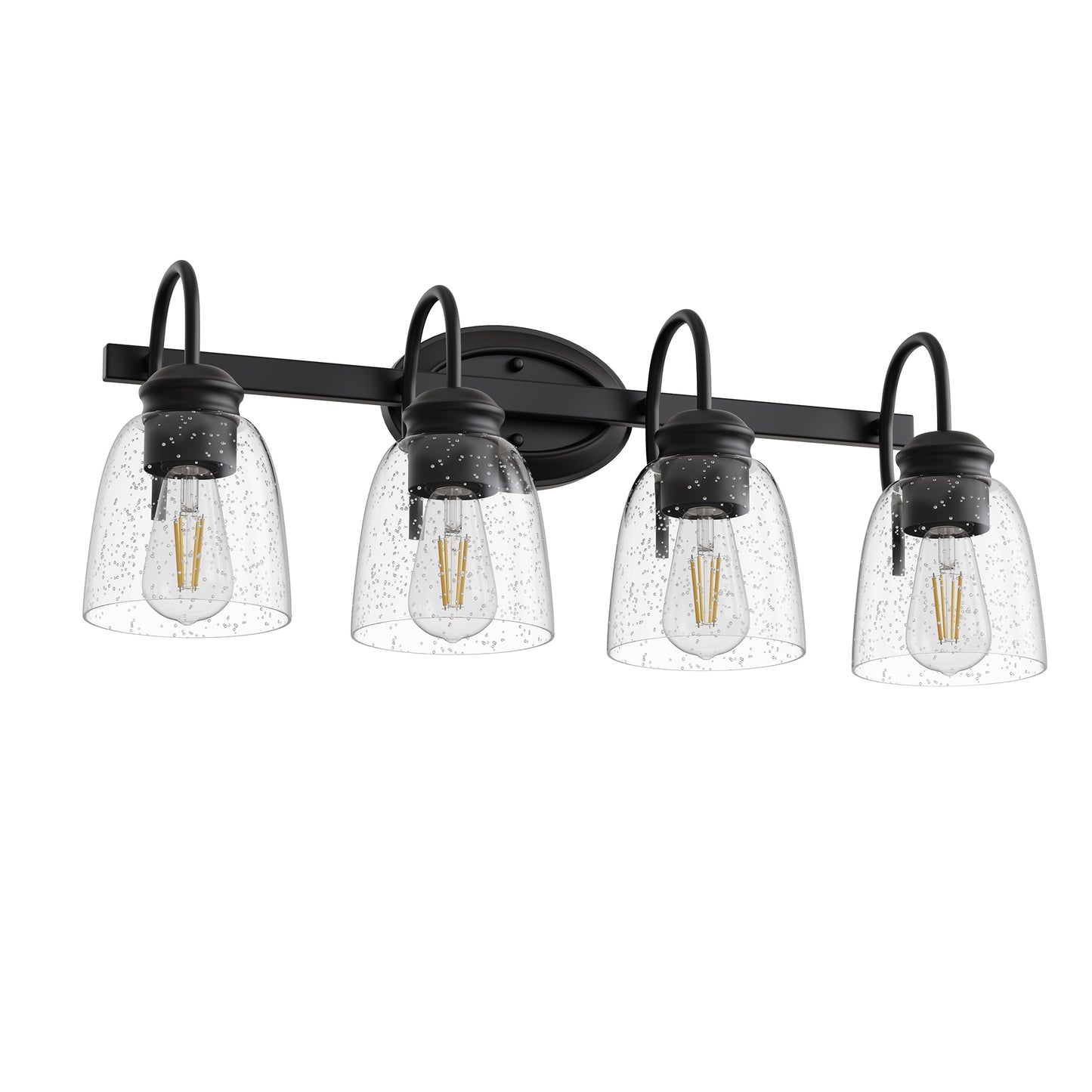 YANSUN 25.2 in KD 4-Light Vanity Light with Teardrop Glass Shades and Matte Black Powder-Coated Finish, E26 Bulbs Not Included