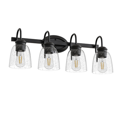 YANSUN 25.2 in KD 4-Light Vanity Light with Teardrop Glass Shades and Matte Black Powder-Coated Finish, E26 Bulbs Not Included