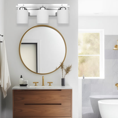 22 in. 3-Light Chrome Bathroom Vanity Light with Milk White Glass Shades for Mirror