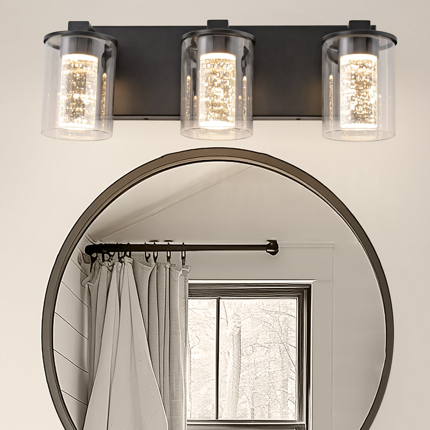 YANSUN 17 in. 3-Light LED for Vanities Black Vanity Light with Crystal Accents Dimmable