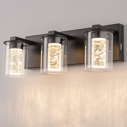 17 in. 3-Light Integrated LED Bathroom Black Vanity Light with Crystal Accents, Dimmable and Adjustable Lighting