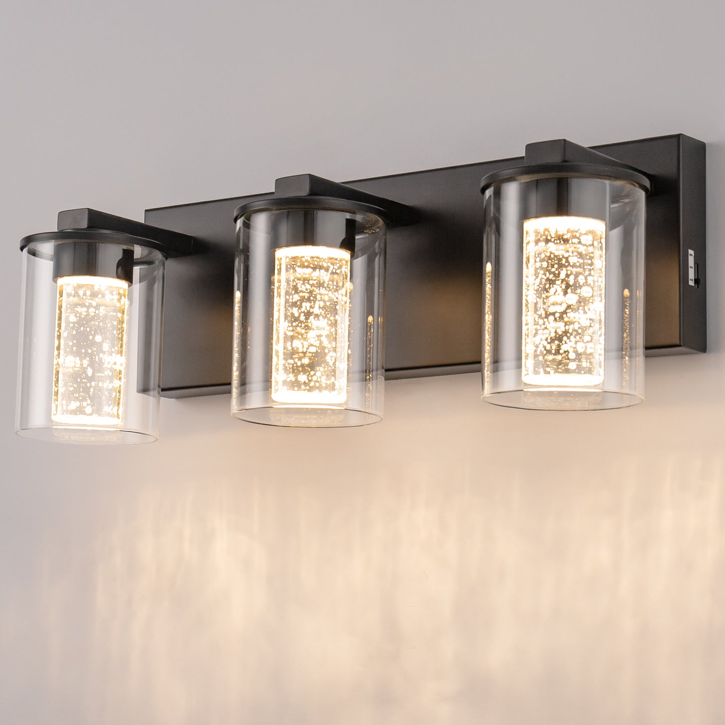 YANSUN 17 in. 3-Light LED for Vanities Black Vanity Light with Crystal Accents Dimmable